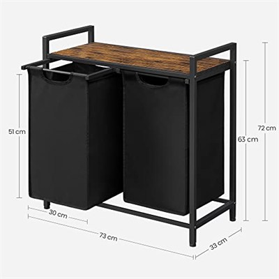 Vasagle 2 Bölmeli Çamaşır Sepeti, Raflı Çamaşır Sepeti, Çamaşır Kutusu, Çıkarılabilir Oxford Kumaş, Metal Çerçeve, Kahverengi/Siyah