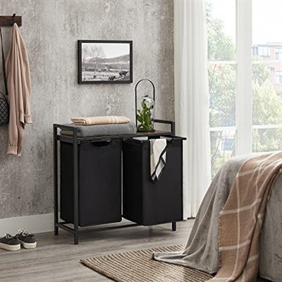 Vasagle 2 Bölmeli Çamaşır Sepeti, Raflı Çamaşır Sepeti, Çamaşır Kutusu, Çıkarılabilir Oxford Kumaş, Metal Çerçeve, Kahverengi/Siyah