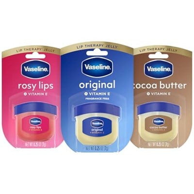 Vazelin Dudak Terapisi Çeşitliliği 3lü Paket - Orijinal, Pembe Dudaklar, Mini Kavanozlarda Kakao Yağı Dudak Balsamı Nemlendiricileri, 0.5 oz Ea