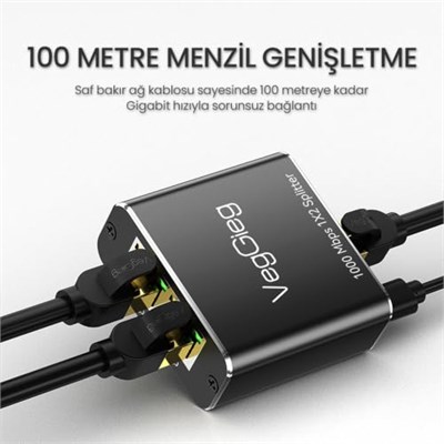 VegGieg 1 Giriş 2 Çıkış RJ45 Gigabit Ethernet Çoklayıcı Splitter Adaptör