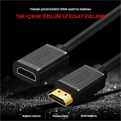 VegGieg 4K 60Hz Dişi Erkek HDMI 2.0 Uzatma Kablosu 1 Metre - Seçenekler: 1 Metre, 1.5 Metre, 2 Metre