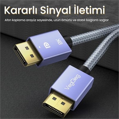 VegGieg 8K/60Hz 4K/165Hz 2K/240Hz DisplayPort 1.4 Kablo 1.5 Metre - Seçenekler: 1.5 Metre, 1 Metre, 2 Metre, 3 Metre, 5 Metre