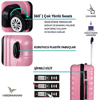 Vegmann Delphin Tekerlekli Alüminyum Teleskopik Çekçekli Şifreli 3 lü Valiz Seti