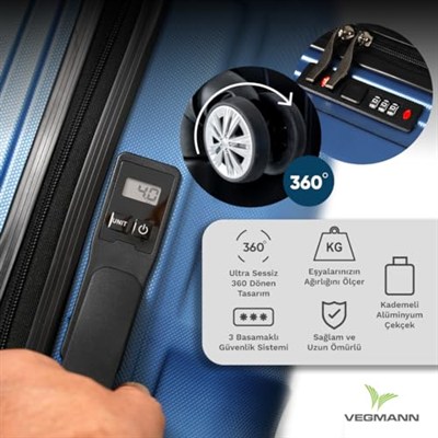 Vegmann Tartılı Scadel 3 lü Valiz Seti (mavi)