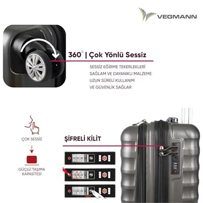 Vegmann Wave Laptop Bölmeli Kabin Boy Valiz,4 Tekerlekli,Şifreli,Hafif ve Dayanıklı Abs İs ve seyahat bavulu