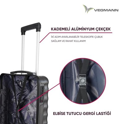 Vegmann Wave Laptop Bölmeli Kabin Boy Valiz,4 Tekerlekli,Şifreli,Hafif ve Dayanıklı Abs İs ve seyahat bavulu
