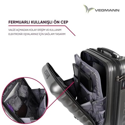 Vegmann Wave Laptop Bölmeli Kabin Boy Valiz,4 Tekerlekli,Şifreli,Hafif ve Dayanıklı Abs İs ve seyahat bavulu