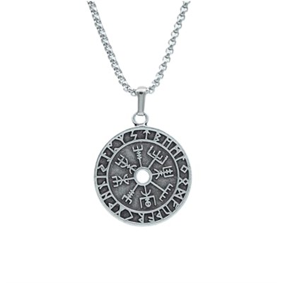 Vegvisir Pusula - Viking Sembol Örme Zincir Kolye - Gümüş Kaplama - Erkek Kadın Kolye - No:1379