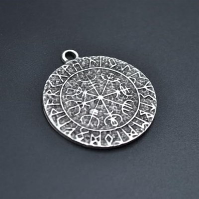Vegvisir Viking Pusulası Deri ip Kolye - Gümüş Kaplama - Kadın Erkek Kolye - No:1009