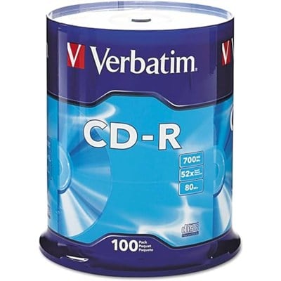 Verbatim CD-R Discs, 700 MB/80 dk, 52 x, Spindle, Gümüş, 100/Paket, 94554