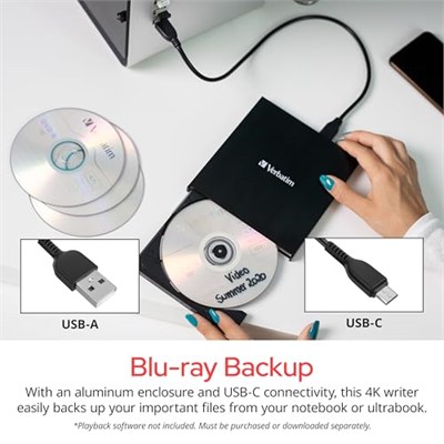 Verbatim Ultra HD 4K Blu-ray Yazıcı USB-C, Siyah