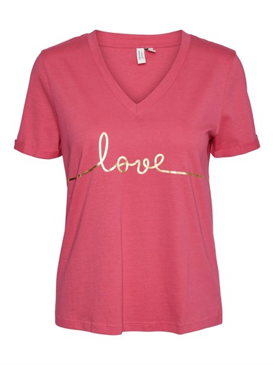 VERO MODA VMKLOVE S/S V-NECK T-SHIRT JRS BTQ GA Tişört Kadın