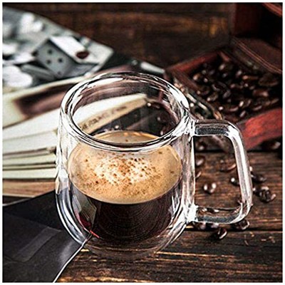 Vicloon Çift Duvar Cam Kupa, Isı Yalıtımlı Bardak Bardak, Saplı 250 ml, Çay Su Bardakları, Kahve, Süt, Cappuccino, Espresso, Şeffaf Bira, 2li Set