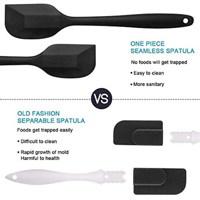 Vicloon Silikon mutfak yardımcısı, 6 adet silikon spatula, çorba kaşığı, fırın fırçası, spatula, ısıya dayanıklı ve yapışmaz, paslanmaz çelik ve dikişsiz tek parça tasarım (siyah)