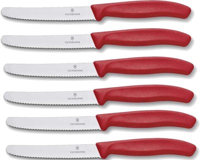 Victorinox 6 adet sofra bıçağı - mutfak bıçağı - küçük ekmek bıçağı Swiss Classic tırtıklı - İsviçre yapımı - kırmızı