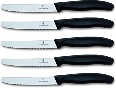 Victorinox Domates bıçağı, ekmek bıçağı, sofra bıçağı seti, 5 parça, Swiss Classic (siyah)
