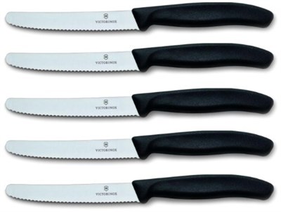Victorinox Domates bıçağı, ekmek bıçağı, sofra bıçağı seti, 5 parça, Swiss Classic (siyah)