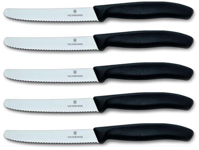 Victorinox Domates bıçağı, ekmek bıçağı, sofra bıçağı seti, 5 parça, Swiss Classic (siyah)