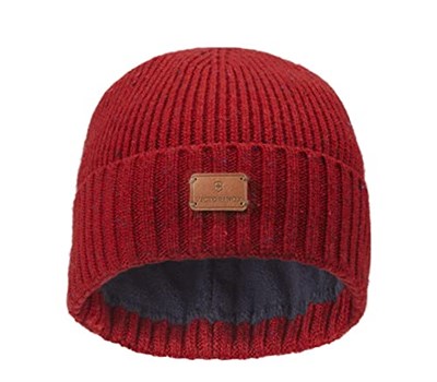Victorinox Üniseks Rib Knit Beanie Deri Patch Şapka