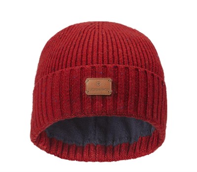 Victorinox Üniseks Rib Knit Beanie Deri Patch Şapka