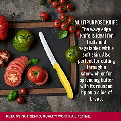 Victorinox VT 6.7836.L118 Swiss Classic Sarı Tırtıklı Domates Sosis Bıçağı 11 Cm