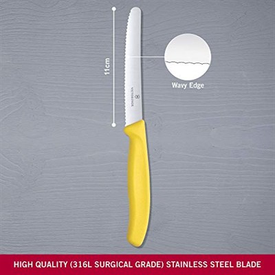 Victorinox VT 6.7836.L118 Swiss Classic Sarı Tırtıklı Domates Sosis Bıçağı 11 Cm