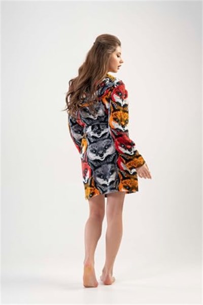 VİENETTA 201039-0281 BAYAN KISA POLAR DESENLİ GRİ SABAHLIK