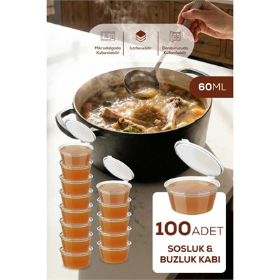 Vienev 100lü Dondurucuya Uygun Saklama Kabı – 60 Ml İlik, Tavuk Suyu, Sos Ve İlaç Saklama Kabı