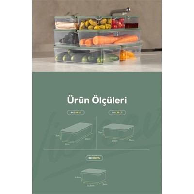Vienev 10lu Buzdolabı Dondurucu Organizer Ve Saklama Kabı Yeşil 6x(350ml) 2x(1,65lt) 2x(1,75lt)
