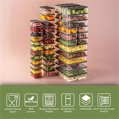 Vienev 10lu Buzdolabı Düzenleyici Organizer Mikrodalgaya Uygun Difriz Saklama Kabı Gri