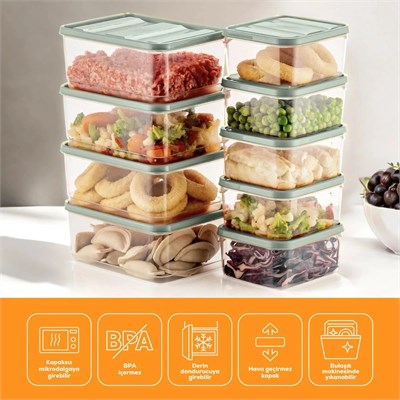 Vienev 10lu Buzdolabı Düzenleyici Organizer Mikrodalgaya Uygun Difriz Saklama Kabı Mint