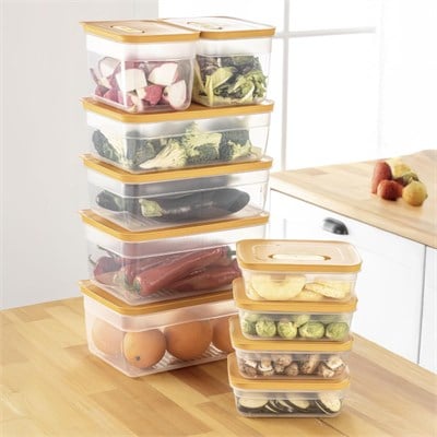 Vienev 10lu Hava Kanallı Ayarlanabilir Sebze Ve Meyve Saklama Kabı 4x(1,15 Lt) 2x(2,35-3,8-5 lt) turuncu