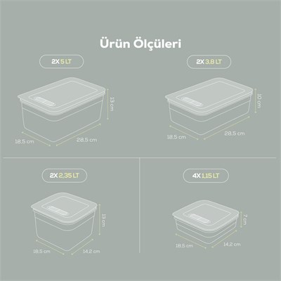 Vienev 10lu Hava Kanallı Ayarlanabilir Sebze Ve Meyve Saklama Kabı 4x(1,15 Lt) 2x(2,35-3,8-5 lt) mint