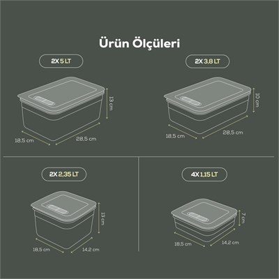 Vienev 10lu Hava Kanallı Ayarlanabilir Sebze Ve Meyve Saklama Kabı 4x(1,15 Lt) 2x(2,35-3,8-5 lt) yeşil