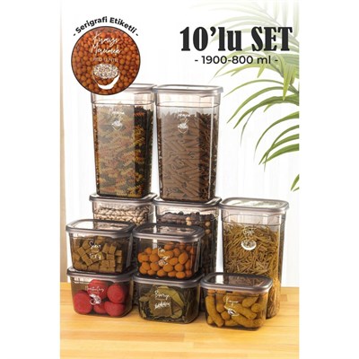 Vienev 10lu Peggy Dikdörtgen Saklama Kutusu Seti 5x(1,9 0,8 Li̇tre) Serigrafi Etiketli