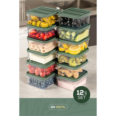 Vienev 12li 350 Ml Buzdolabı Dondurucu Organizer Mikrodalga Ve Difrize Uygun Saklama Kabı Yeşil