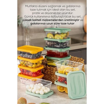 Vienev 12li 400 Ml Bono Dikdörtgen Saklama Kabı Seti Renkli