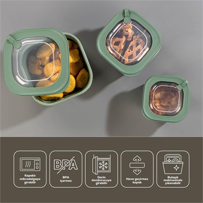 Vienev 12li 4x(600-1100-1800 Ml) Mikrodalga Ve Difrize Uygun Vip Kapaklı Özel Saklama Kabı Seti Yeşil