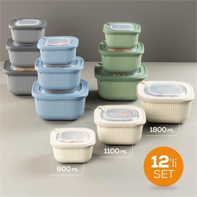 Vienev 12li 4x(600-1100-1800 Ml) Mikrodalga Ve Difrize Uygun Vip Kapaklı Özel Saklama Kabı Seti Renkli