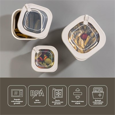 Vienev 12li 4x(600-1100-1800 Ml) Mikrodalga Ve Difrize Uygun Vip Kapaklı Özel Saklama Kabı Seti Bej