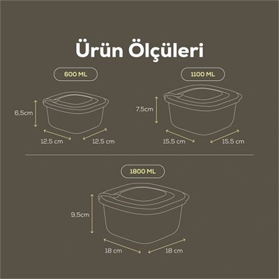 Vienev 12li 4x(600-1100-1800 Ml) Mikrodalga Ve Difrize Uygun Vip Kapaklı Özel Saklama Kabı Seti Bej