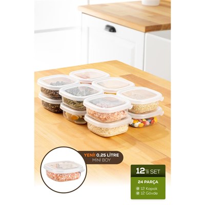 Vienev 12li Etiketli Hava Geçirmez Erzak Ve Baharat Saklama Kabı Seti 0,25 Lt Beyaz
