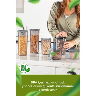 Vienev 12li Etiketli Lux Hava Geçirmez Erzak Ve Baharat Saklama Kabı Seti 0,25 Lt Antrasit Antrasit