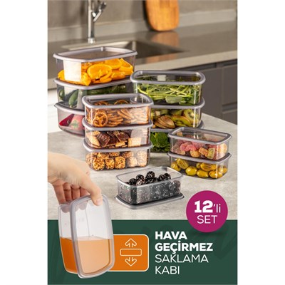 Vienev 12li Hava Geçirmez Saklama Kabı Seti Antrasit 3x(250-500-750-1200 Ml)