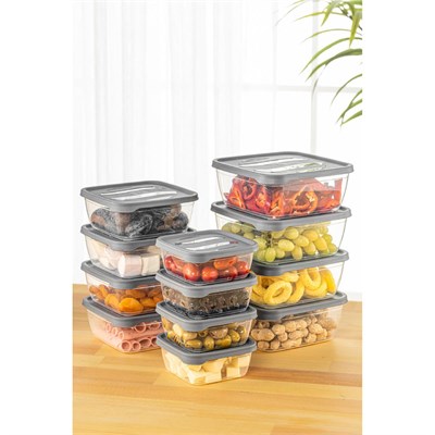 Vienev 12li Kare Mikrodalga Içi Saklama Kabı Seti-sebze Meyve Et Saklama Kabı 4x(500-1000-1600 Ml)antrasit