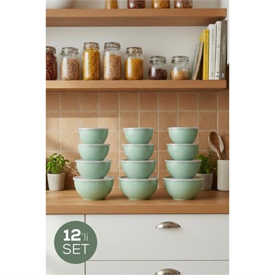 Vienev 12li Yuvarlak Kase Seti Mint Yeşili | 1l, 1.5l, 2.3l, 3.3l | Kapaklı Mutfak Saklama Kabı