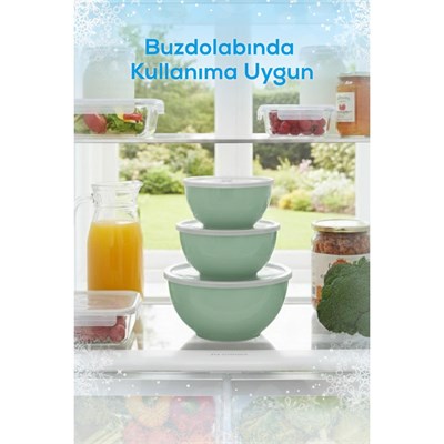 Vienev 12li Yuvarlak Kase Seti Mint Yeşili | 1l, 1.5l, 2.3l, 3.3l | Kapaklı Mutfak Saklama Kabı