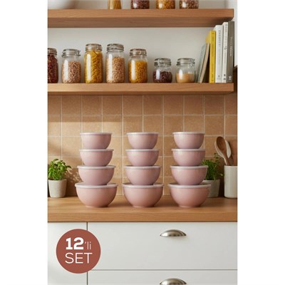 Vienev 12li Yuvarlak Kase Seti Pembe | 1l, 1.5l, 2.3l, 3.3l | Kapaklı Çok Amaçlı Mutfak Saklama Kabı