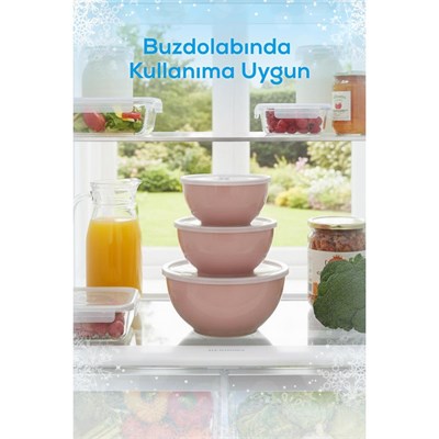 Vienev 12li Yuvarlak Kase Seti Pembe | 1l, 1.5l, 2.3l, 3.3l | Kapaklı Çok Amaçlı Mutfak Saklama Kabı