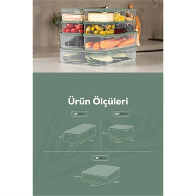 Vienev 15li Buzdolabı Dondurucu Organizer Ve Saklama Kabı Yeşil 12x(350ml) 2x(1,65lt) 1x(3,5lt)